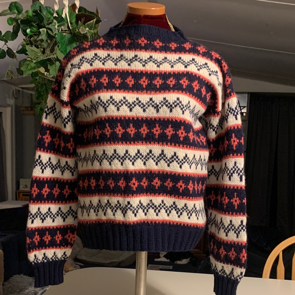 Navy and White Patterned Handmade Sweater
